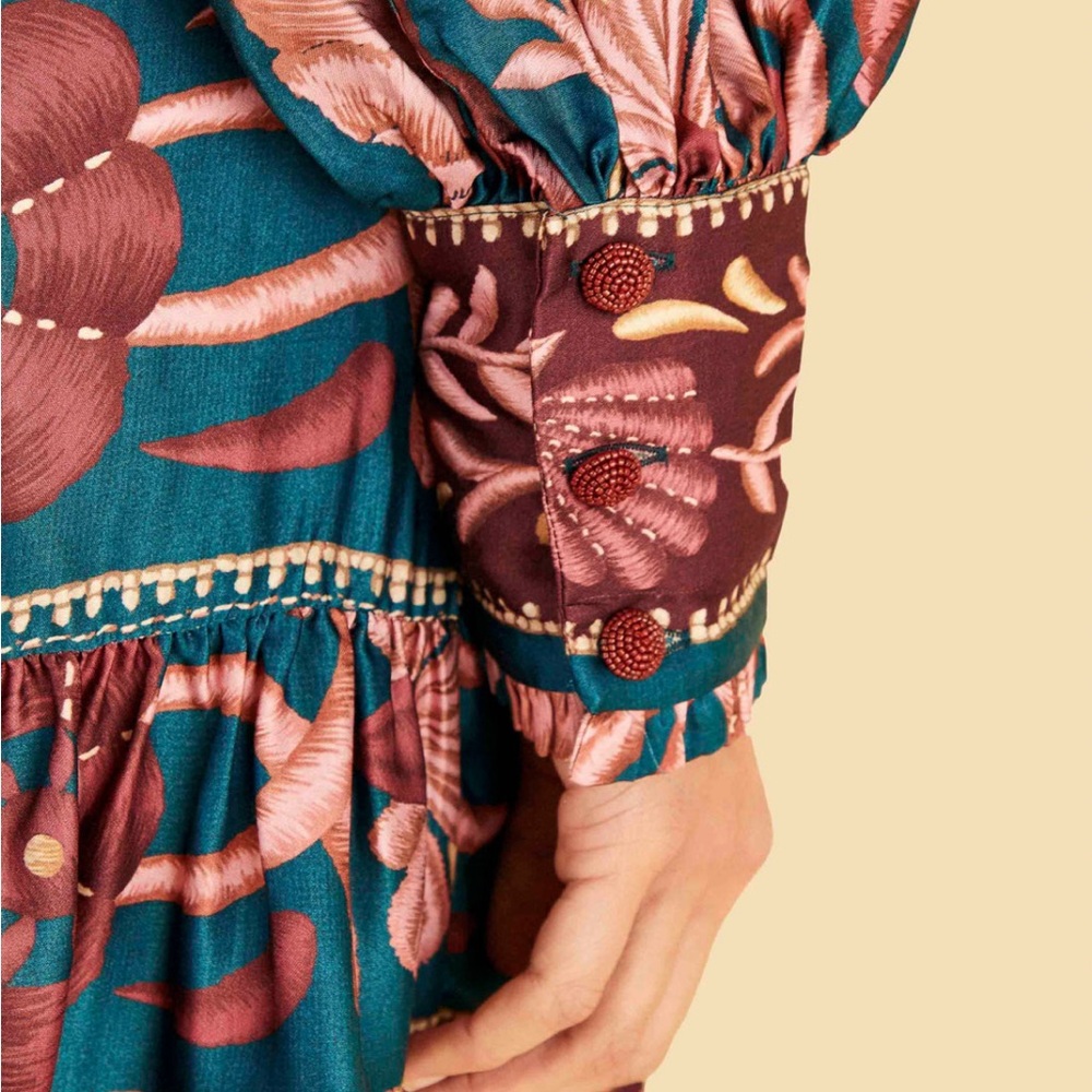Farm Rio Teal Seashell Tapestry Lenzing™ Ecovero™ Viscose Mini Dress S - Picture 3 of 15